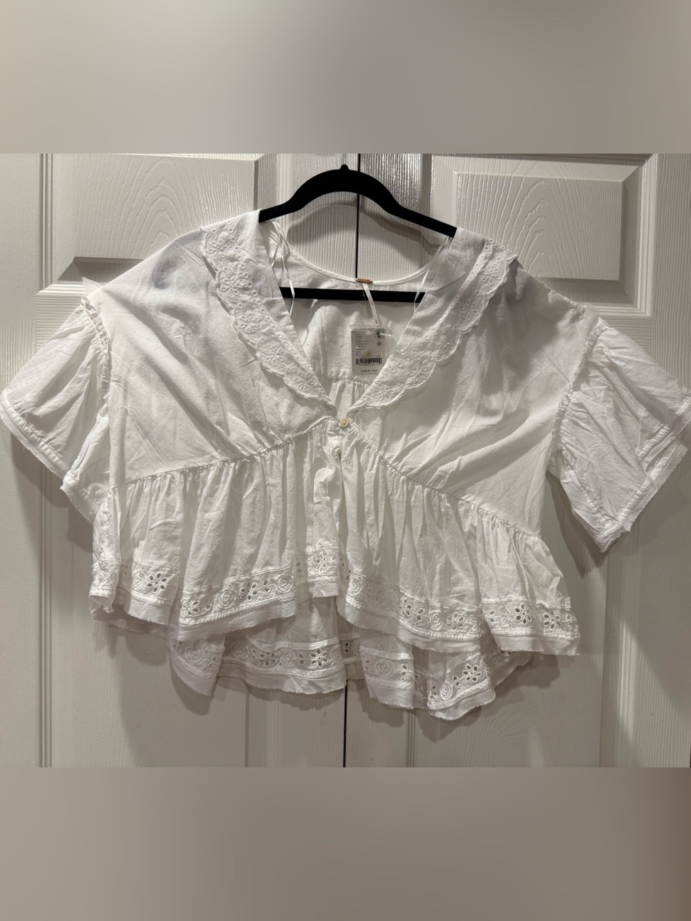 Free People White Eyelet Peter Pan Collar Babydoll Top NWT Size S